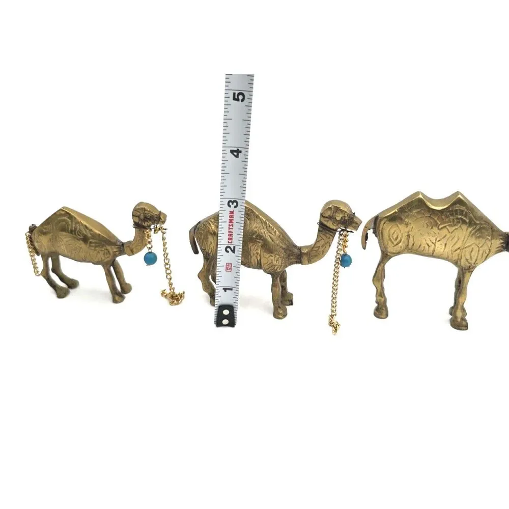 3 Camel, donkey caravan, brass bronze mini animal